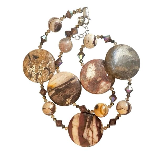 Brecciated Jasper Sterling Silver & Crystal Beaded Necklace - Picture 13 of 13